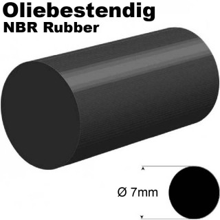 Oliebestendig NBR Rubber rond snoer zwart Ø 7mm Hardheid 70+/-5 Shore A Verkoop per rol of afsnijding