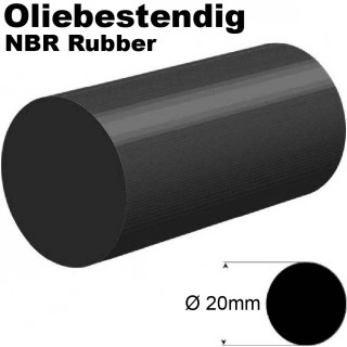 Oliebestendig NBR Rubber rond snoer zwart Ø 20mm Hardheid 70+/-5 Shore A Rol 25 meter