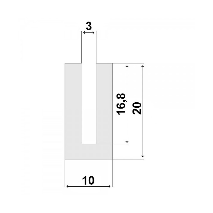 Grijze Siliconen U Profiel 3,0x20,0mm voedingskwaliteit