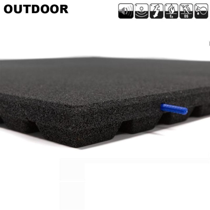 Sportvloer rubber tegel OUTDOOR ZWART incl. Pin/Gat verbinding 100x100cm 3cm dik