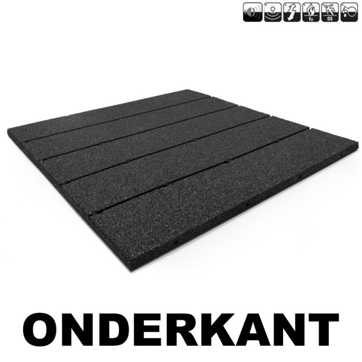 Sportvloer rubber tegel OUTDOOR ZWART incl. Pin/Gat verbinding 100x100cm 3cm dik