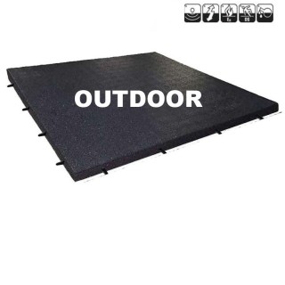 Sportvloer rubber tegel OUTDOOR ZWART incl. Pin/Gat verbinding 100cm x 100cm 4.3cm dik