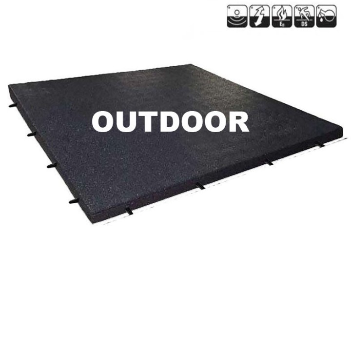 Sportvloer rubber tegel OUTDOOR ZWART incl. Pin/Gat verbinding 100cm x 100cm 4.3cm dik