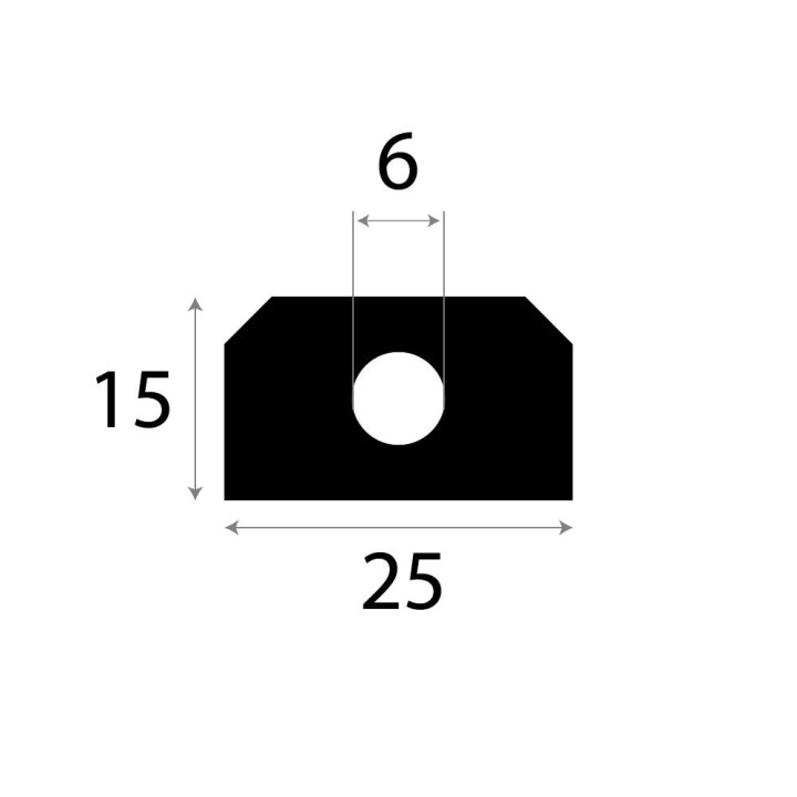 Volrubber luikenpakking 25x15mm Diameter gat 6mm Rol 20 meter of afsnijding