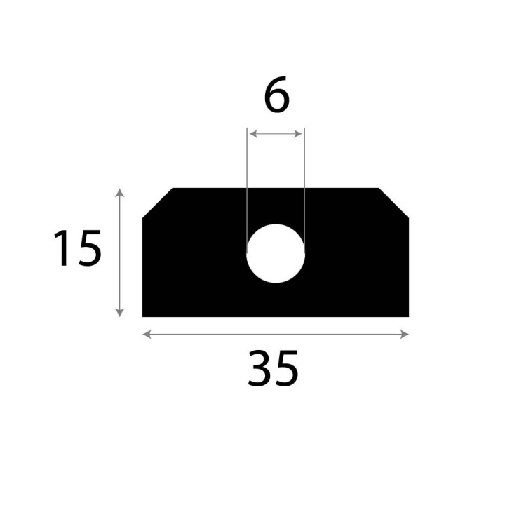 Volrubber luikenpakking 35x15mm Diameter gat 6mm Rol 20 meter of afsnijding