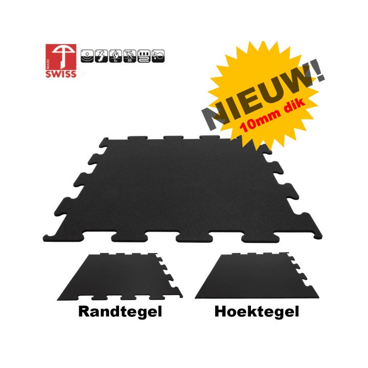 Sportvloer ProfiGym puzzel tegel Pure Black 10mm dik 100cm x 100cm