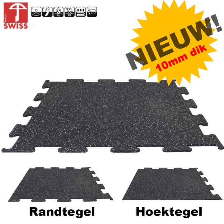 Sportvloer ProfiGym puzzel tegel Zwart/Grijs 10mm dik 100cm x 100cm