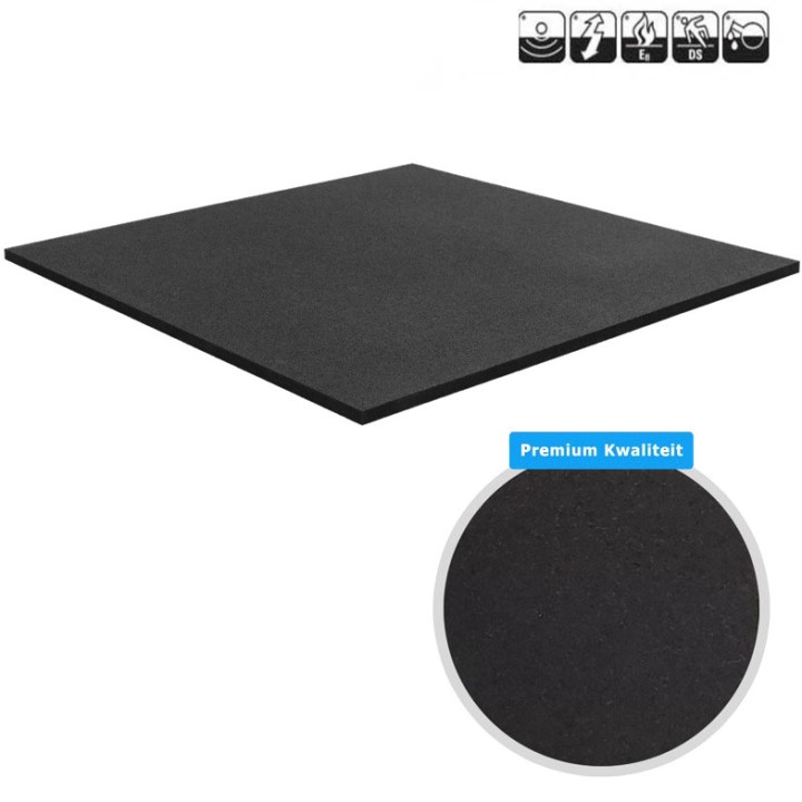 PREMIUM sportvloer naadloos zonder voegen lasergesneden rubber tegel ZWART - fijne korrel 100x100cm 1.5cm dik