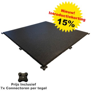 PowerConnect sportvloer rubber tegel ZWART - fijne korrel 100x100cm 2cm dik