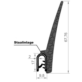 EPDM Rubber klemprofiel met metalen klemband 67.76x9.8mm klembereik 1,5-3,0mm