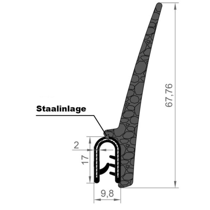 EPDM Rubber klemprofiel met metalen klemband 67.76x9.8mm klembereik 1,5-3,0mm