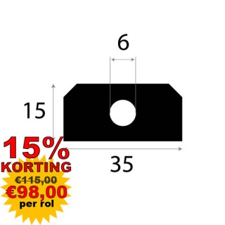 Volrubber luikenpakking 35x15mm Diameter gat 6mm Rol 20 meter of afsnijding