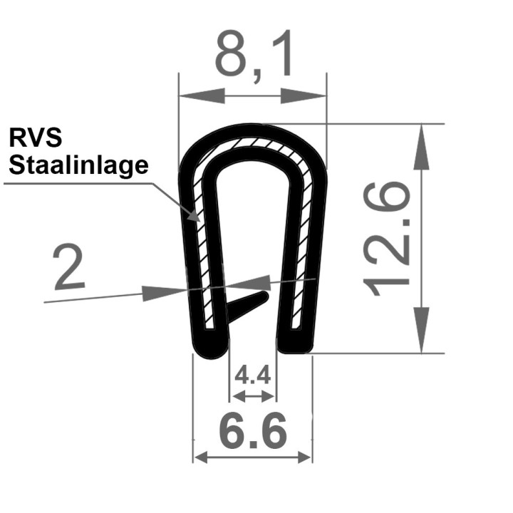 PVC Kantafwerkprofiel (klemprofiel) Zwart breedte 8.1mm hoogte 12,6mm klembereik 2 - 4.5mm