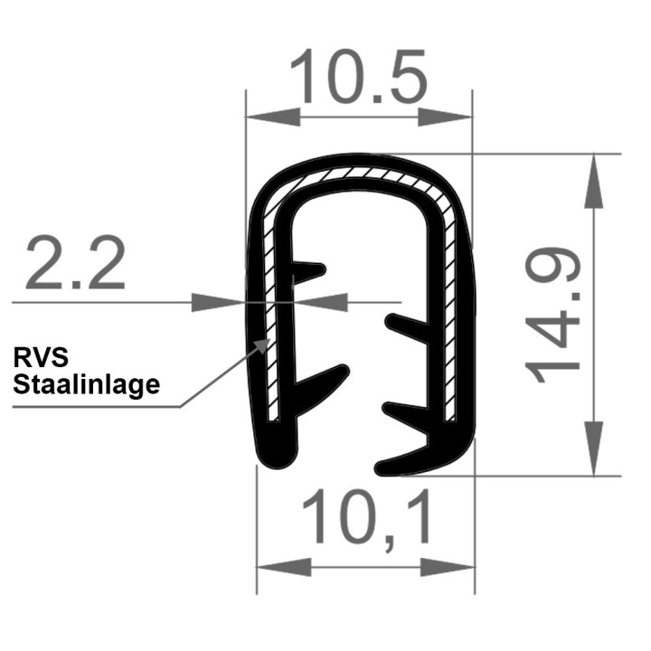 PVC Kantafwerkprofiel (klemprofiel) Zwart breedte 10.5mm hoogte 14.9mm klembereik 4 - 6mm