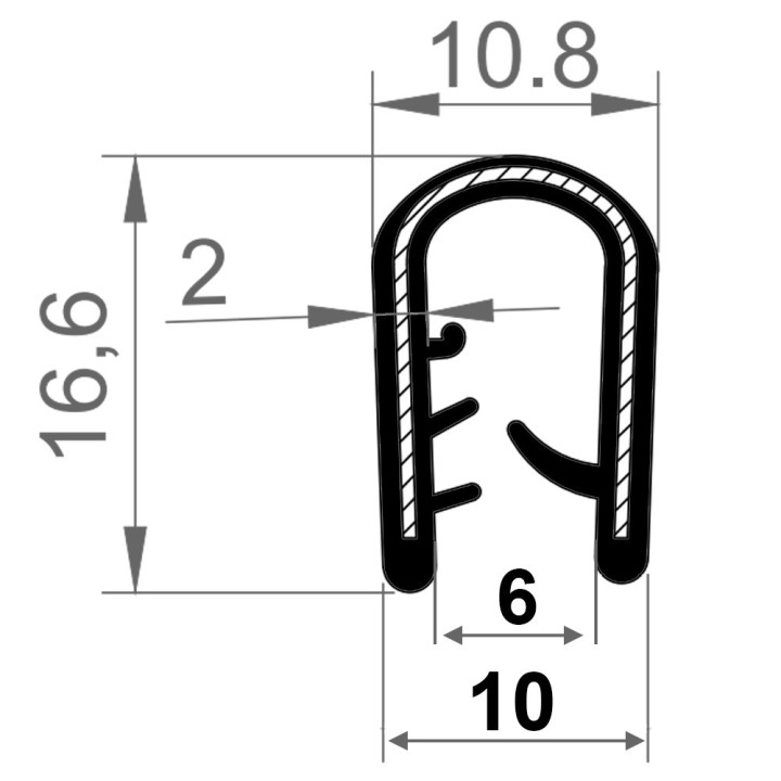 PVC Kantafwerkprofiel (klemprofiel) Zwart breedte 10.8mm hoogte 16.6mm klembereik 3 - 6mm