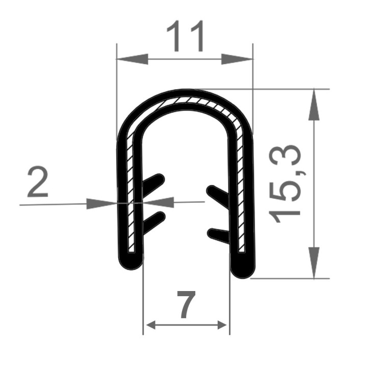 PVC Kantafwerkprofiel (klemprofiel) Zwart breedte 11mm hoogte 15.3mm klembereik 4 - 7mm
