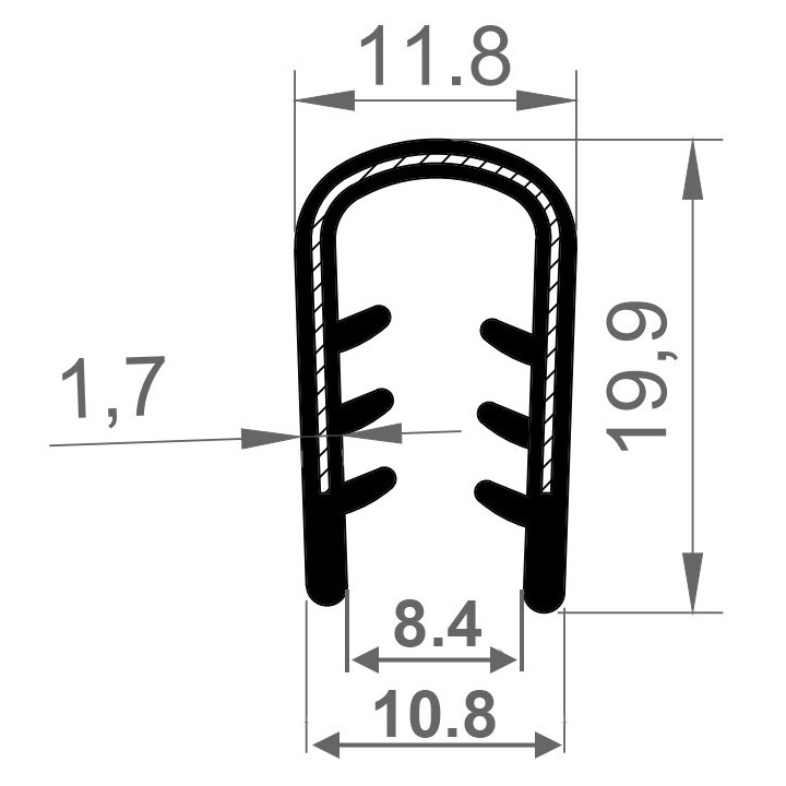 PVC Kantafwerkprofiel (klemprofiel) Zwart breedte 11.8mm hoogte 19.9mm klembereik 6 - 7mm