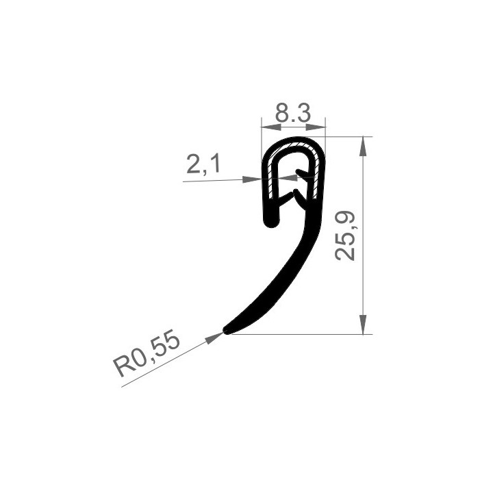 PVC Kantafwerkprofiel (klemprofiel) Zwart breedte 8.3mm hoogte 25.9mm klembereik 1 - 4.1mm