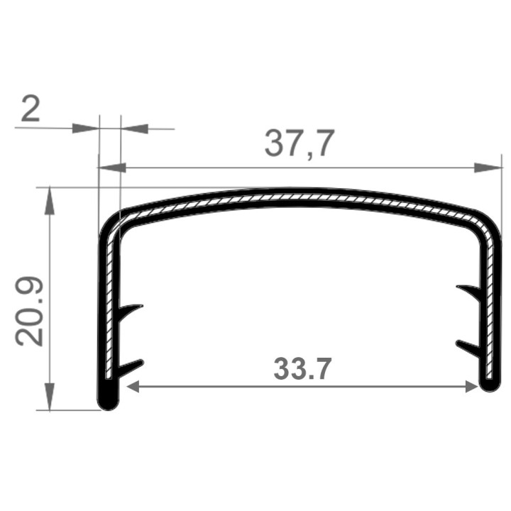 PVC Kantafwerkprofiel (klemprofiel) Zwart breedte 37.7mm hoogte 20.9mm klembereik 30 - 35mm