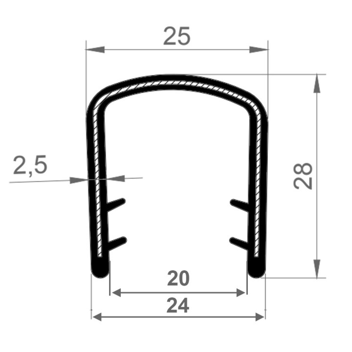 PVC Kantafwerkprofiel (klemprofiel) Zwart breedte 25mm hoogte 28mm klembereik 17 - 20mm