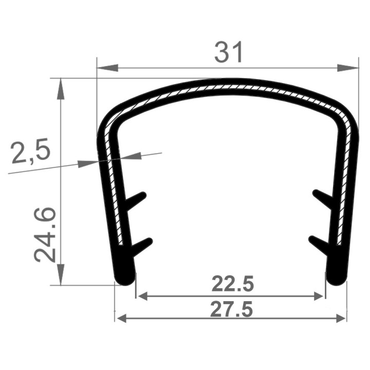 PVC Kantafwerkprofiel (klemprofiel) Zwart breedte 31mm hoogte 24.6mm klembereik 20 - 25mm