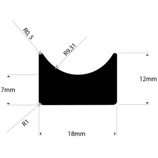 FDA Siliconen stoot/opvulprofiel 18 breed x 12 hoog Rol 50 meter of afsnijding