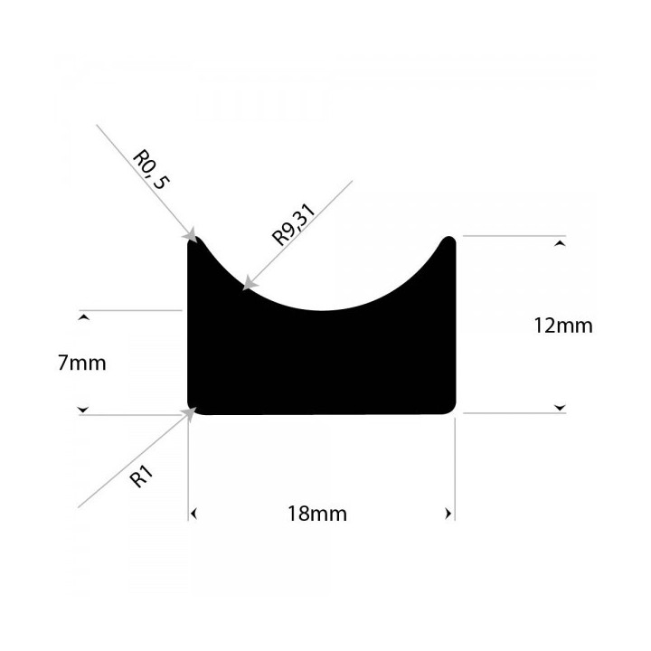 FDA Siliconen stoot/opvulprofiel 18 breed x 12 hoog Rol 50 meter of afsnijding