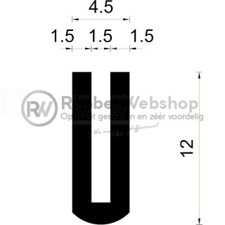 Volrubber U Profiel binnenmaat 1,5mm hoogte 12mm dikte 1,5mm