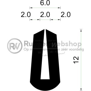 Volrubber U Profiel met afgeronde kanten binnenmaat 2mm hoogte 12mm dikte 2mm