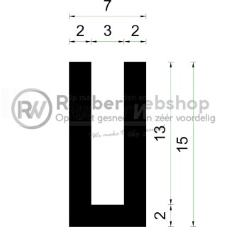 Volrubber U Profiel binnenmaat 3mm hoogte 15mm dikte 2mm