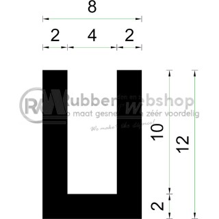 Volrubber U Profiel binnenmaat 4mm hoogte 12mm dikte 2mm
