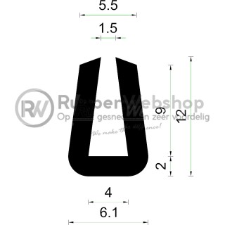 Volrubber U Profiel binnenmaat 4mm hoogte 12mm