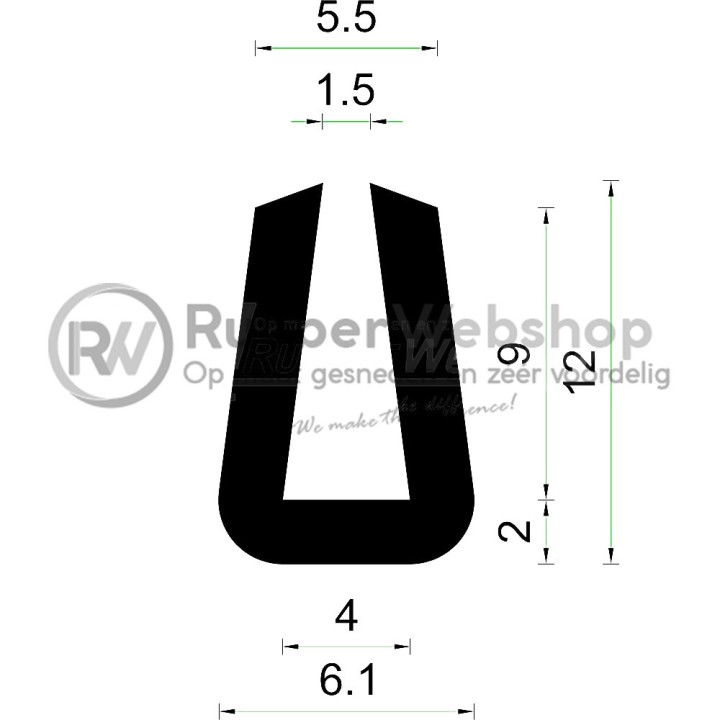 Volrubber U Profiel binnenmaat 4mm hoogte 12mm
