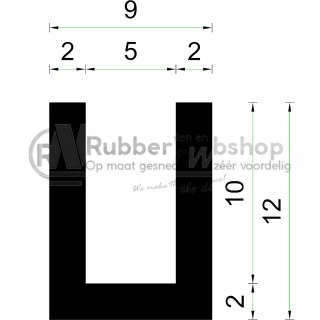 Volrubber U Profiel binnenmaat 5mm hoogte 12mm dikte 2mm