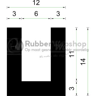 Volrubber U Profiel binnenmaat 6mm hoogte 14mm dikte 3mm