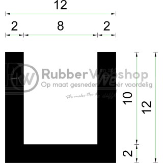 Volrubber U Profiel binnenmaat 8mm hoogte 12mm dikte 2mm
