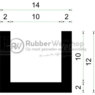 Volrubber U Profiel binnenmaat 10mm hoogte 12mm dikte 2mm