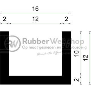 Volrubber U Profiel binnenmaat 12mm hoogte 12mm dikte 2mm