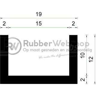 Volrubber U Profiel binnenmaat 15mm hoogte 12mm dikte 2mm