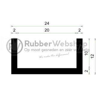 Volrubber U Profiel binnenmaat 20mm hoogte 12mm dikte 2mm