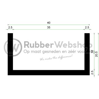 Volrubber U Profiel binnenmaat 35mm hoogte 20,5mm dikte 2,5mm