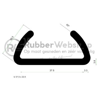 Volrubber U Profiel binnenmaat 37,5mm hoogte 22,5mm Rol 50 meter