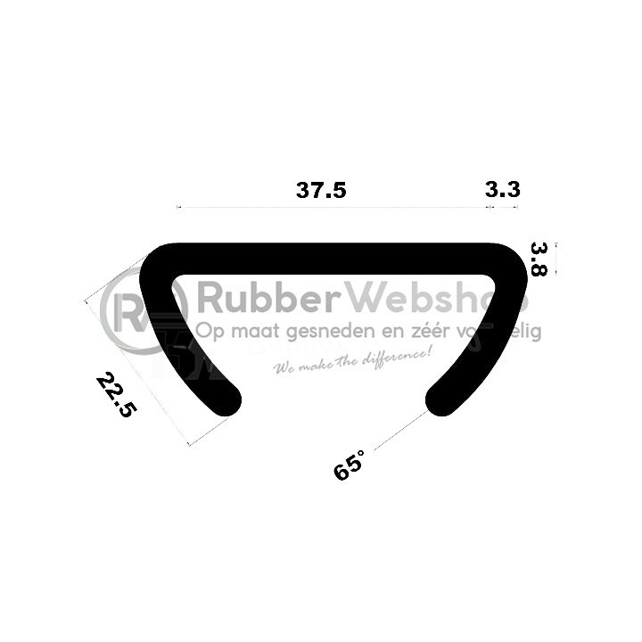 Volrubber Trapleuningprofiel binnenmaat 37,5mm hoogte 22,5mm Rol 50 meter