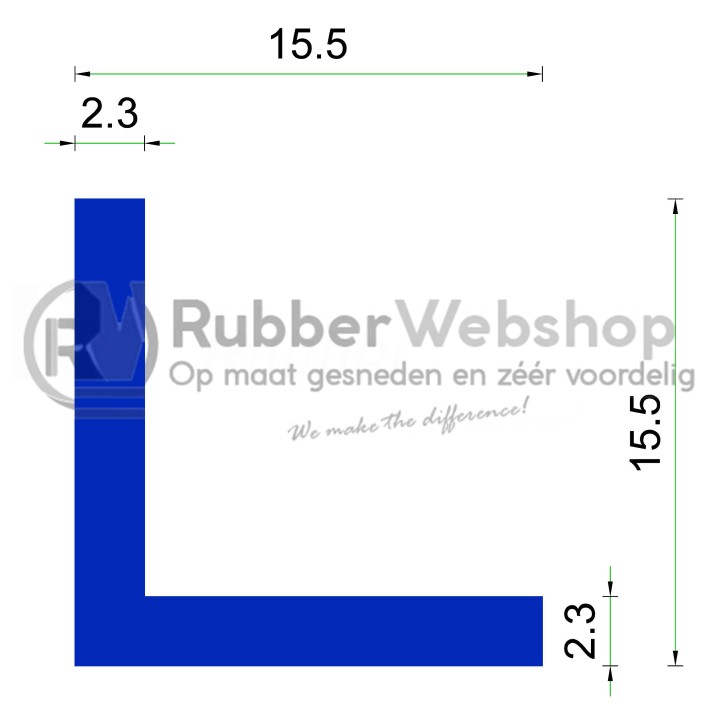 Siliconen hoekprofiel BLAUW 15.5x15.5mm