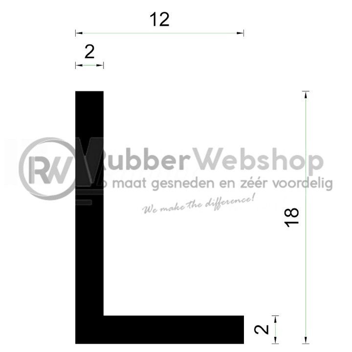 Rubber Hoekprofiel 18x12mm