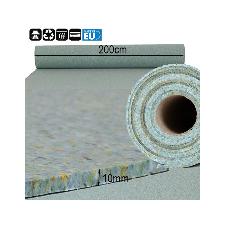 IsoSound vloer geluid en thermische isolatie 200cm breed x (kies zelf lengte) - 10mm dik - Rol 10 meter