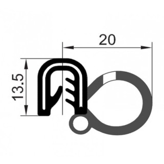 Rubber Klemprofiel met kraal | 13.5x20mm | 1,5-3,0mm klembereik