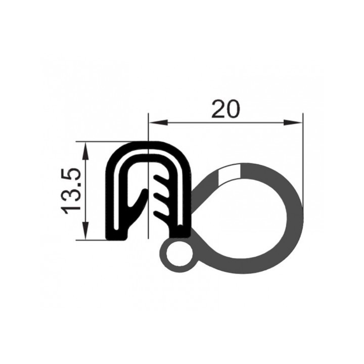 Rubber Klemprofiel met kraal | 13.5x20mm | 1,5-3,0mm klembereik