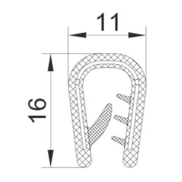 Klemprofiel Zwart | breedte 11mm | hoogte 16mm | klembereik 4-6mm