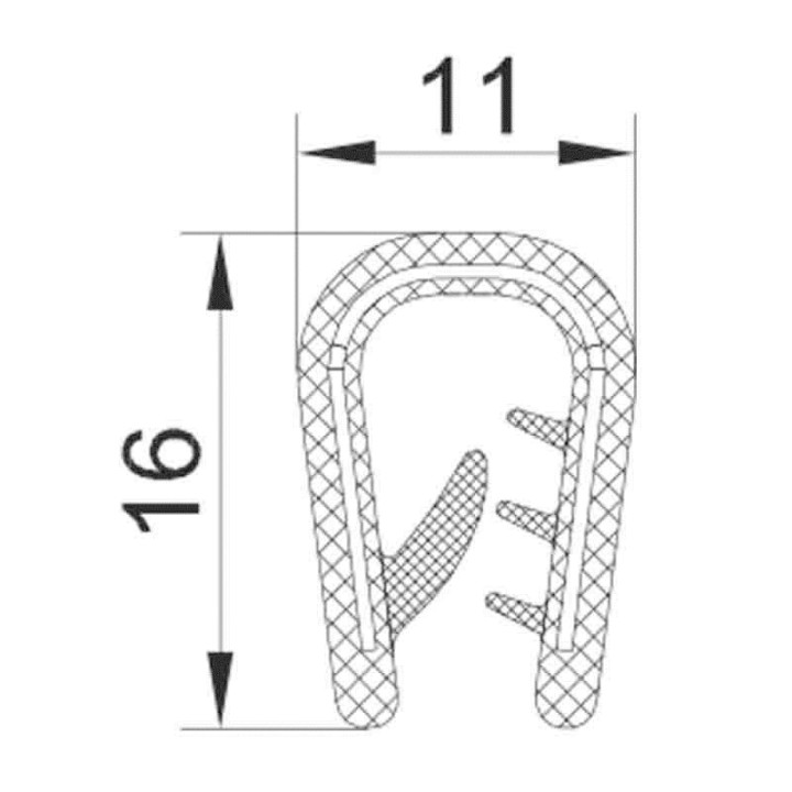 Klemprofiel Zwart | breedte 11mm | hoogte 16mm | klembereik 4-6mm